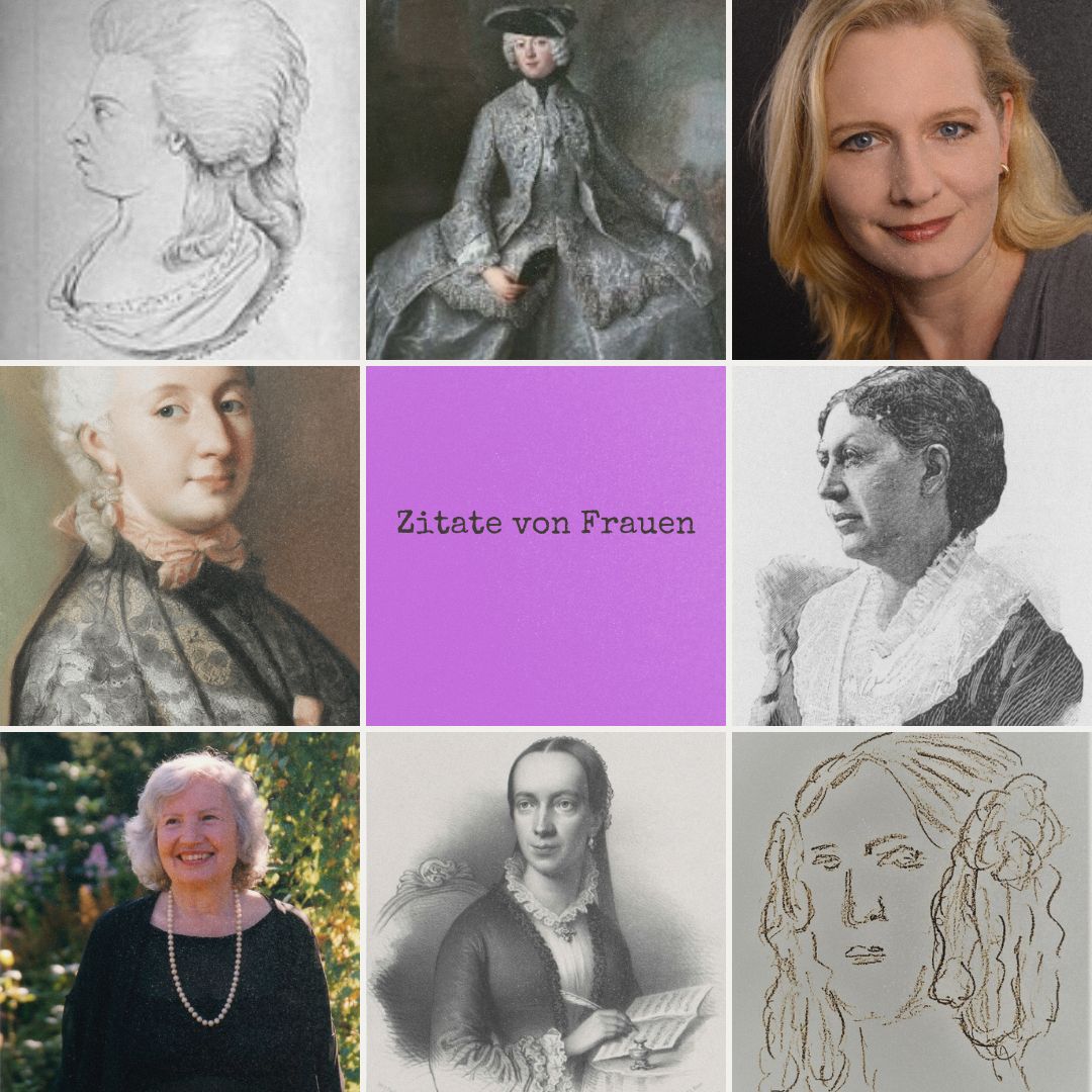 Collage mit den Portraits von 8 Komponistinnen. Von links oben im Uhrzeigersinn: Maria Theresia von Paradis, Anna Amalia von Preussen, Tina Ternes, Clémence de Grandval, Margarethe Danzi, Emilie Mayer, Ruth Schönthal, Wilhelmine von Bayreuth